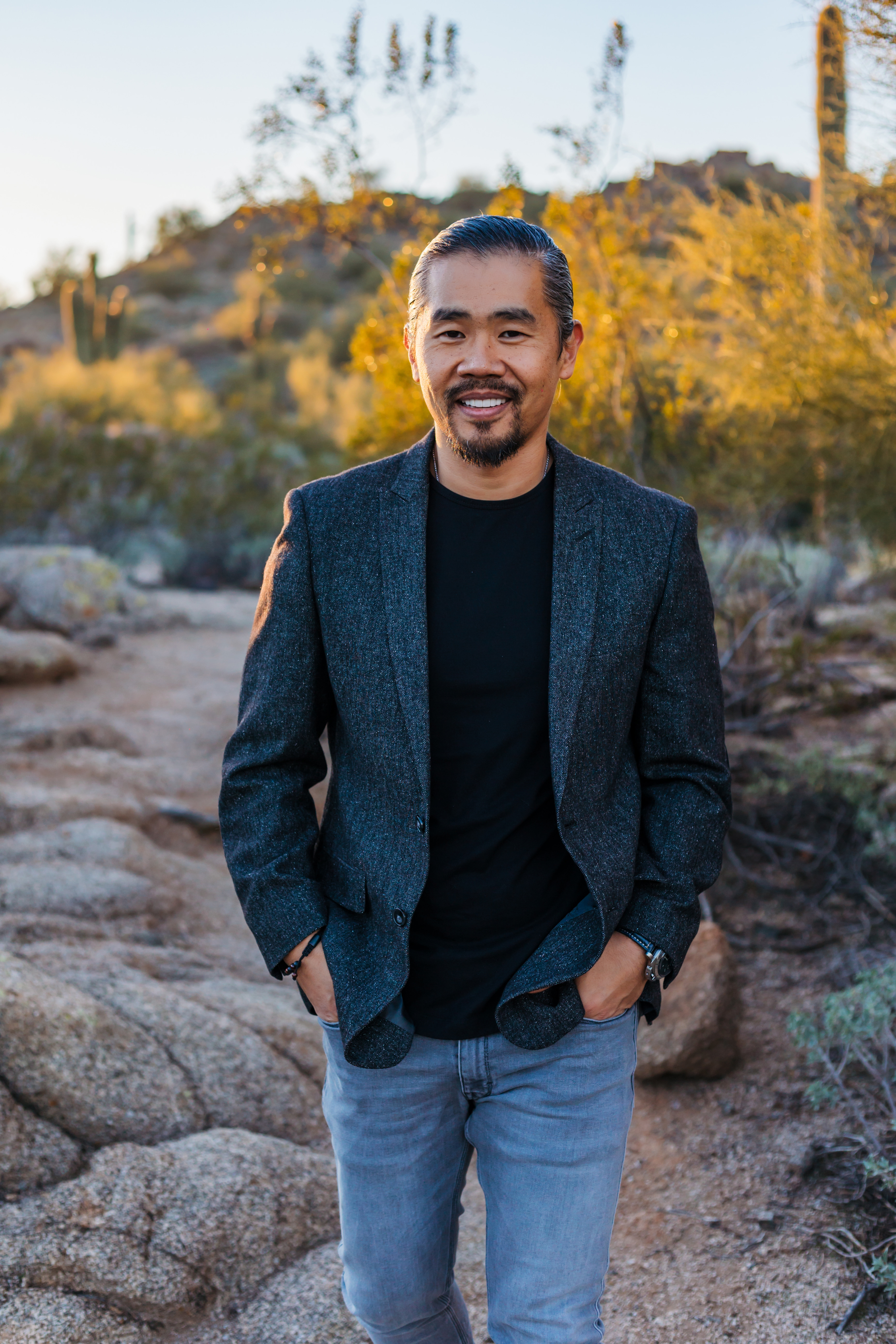 Terry Kim, USAF veteran and NGT Academy founder, photographed in the Arizona desert
